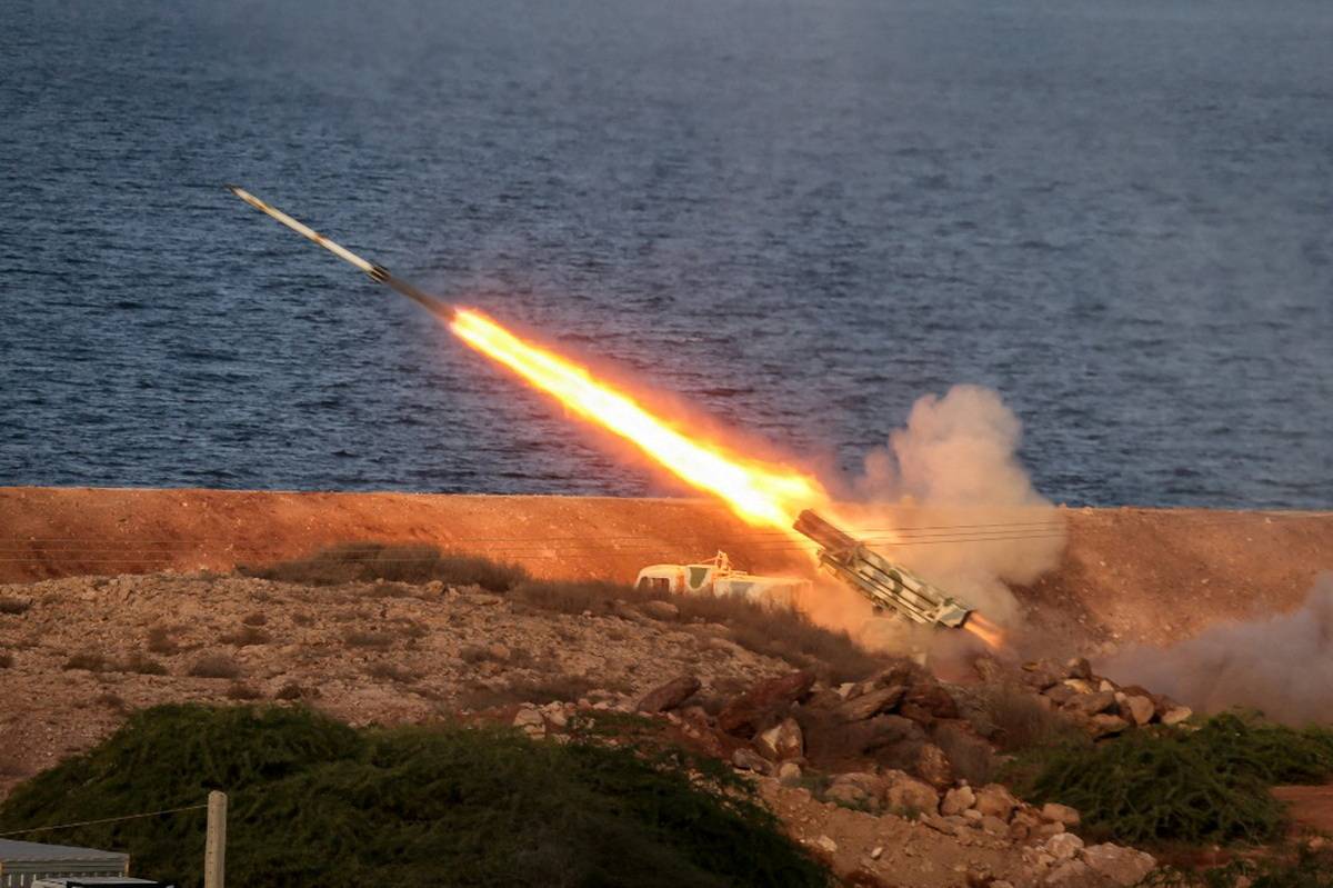A missile is launched during a joint exercise in the southwest of Iran. | IRGC / WEST ASIA NEWS AGENCY / VIA REUTERS 