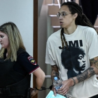 American basketball player Brittney Griner arrives for a hearing at the Khimki Court, outside Moscow, on Friday. | AFP-JIJI