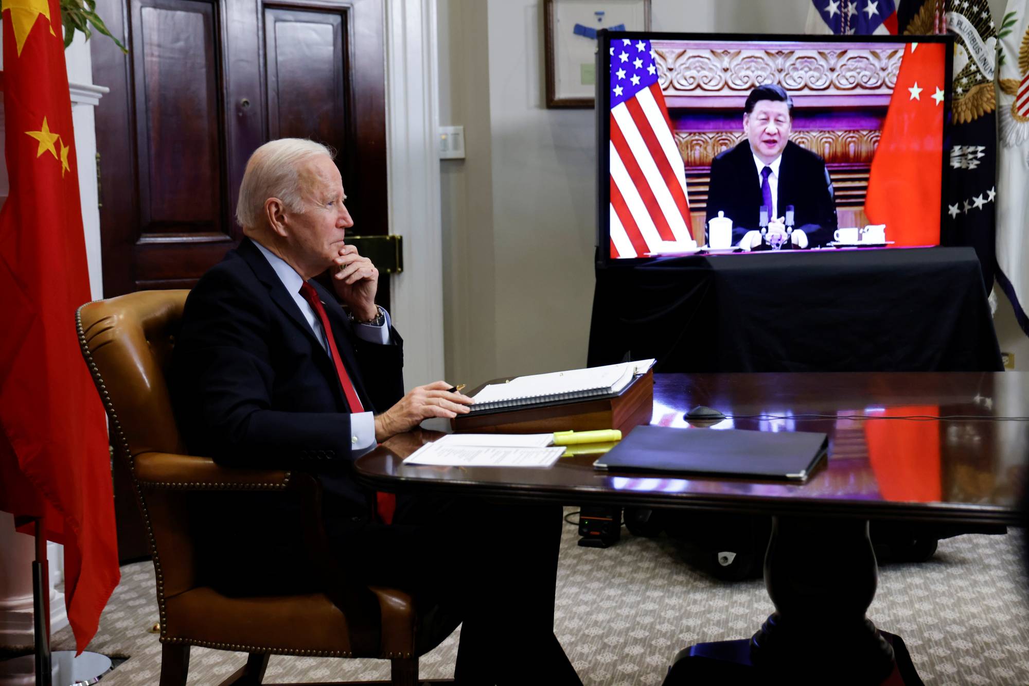 U.S. President Joe Biden holds a virtually meeting with Chinese leader Xi Jinping in November. Recent trade wars between the two nations are expressions of the intensifying competition between the economic giants.  | REUTERS