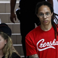 WNBA star Brittney Griner pleaded guilty to drug charges in Khimki, Russia, on Thursday. Griner has been detained since February. | AFP-JIJI