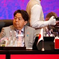 Foreign Minister Yoshimasa Hayashi attends the Group of 20 foreign ministers\' meeting in Nusa Dua, Bali, Indonesia, on Friday. | POOL / VIA REUTERS