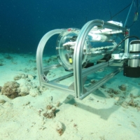 An underwater robot explores the Yarabu site off the western coast of Ishigaki Island in Okinawa. | YUJI YAMAMOTO