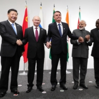 The leaders of the BRICS nations meet at the group’s summit in Osaka in June 2019. Concerns are India might pull out of the group over tensions with China. | SPUTNIK / KREMLIN / VIA REUTERS