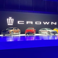 Toyota unveils four new models of its Crown series, including an SUV, in Chiba on Friday.  | REUTERS
