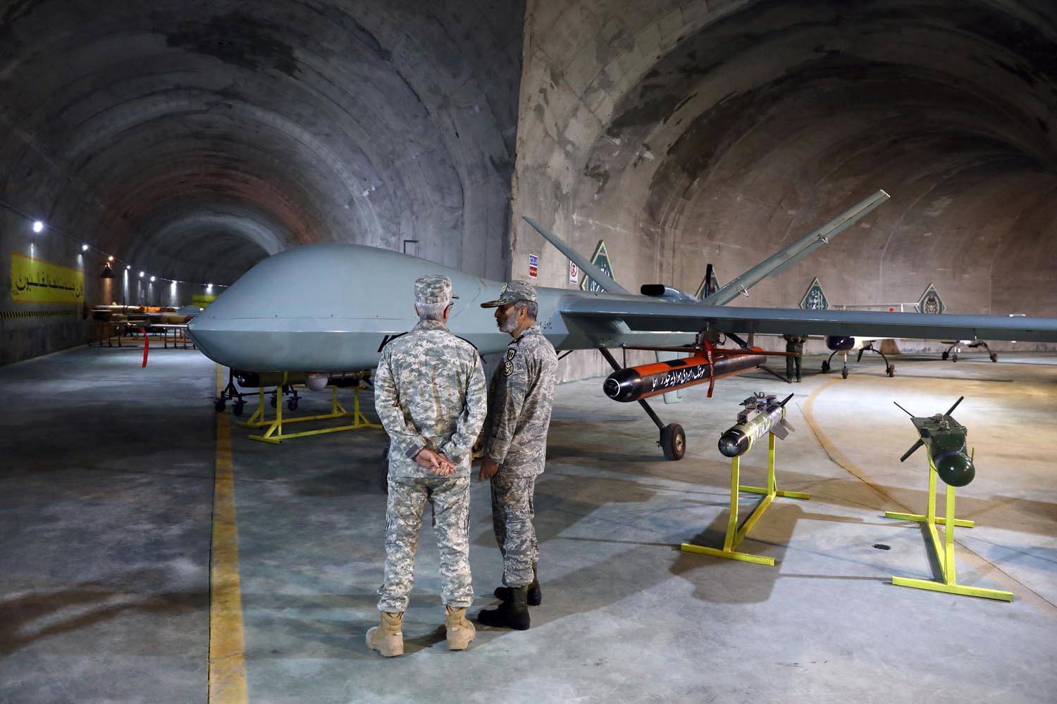 Drones in an underground base at an undisclosed location in Iran on May 28 |  IRANIAN ARMY / VIA AFP-JIJI