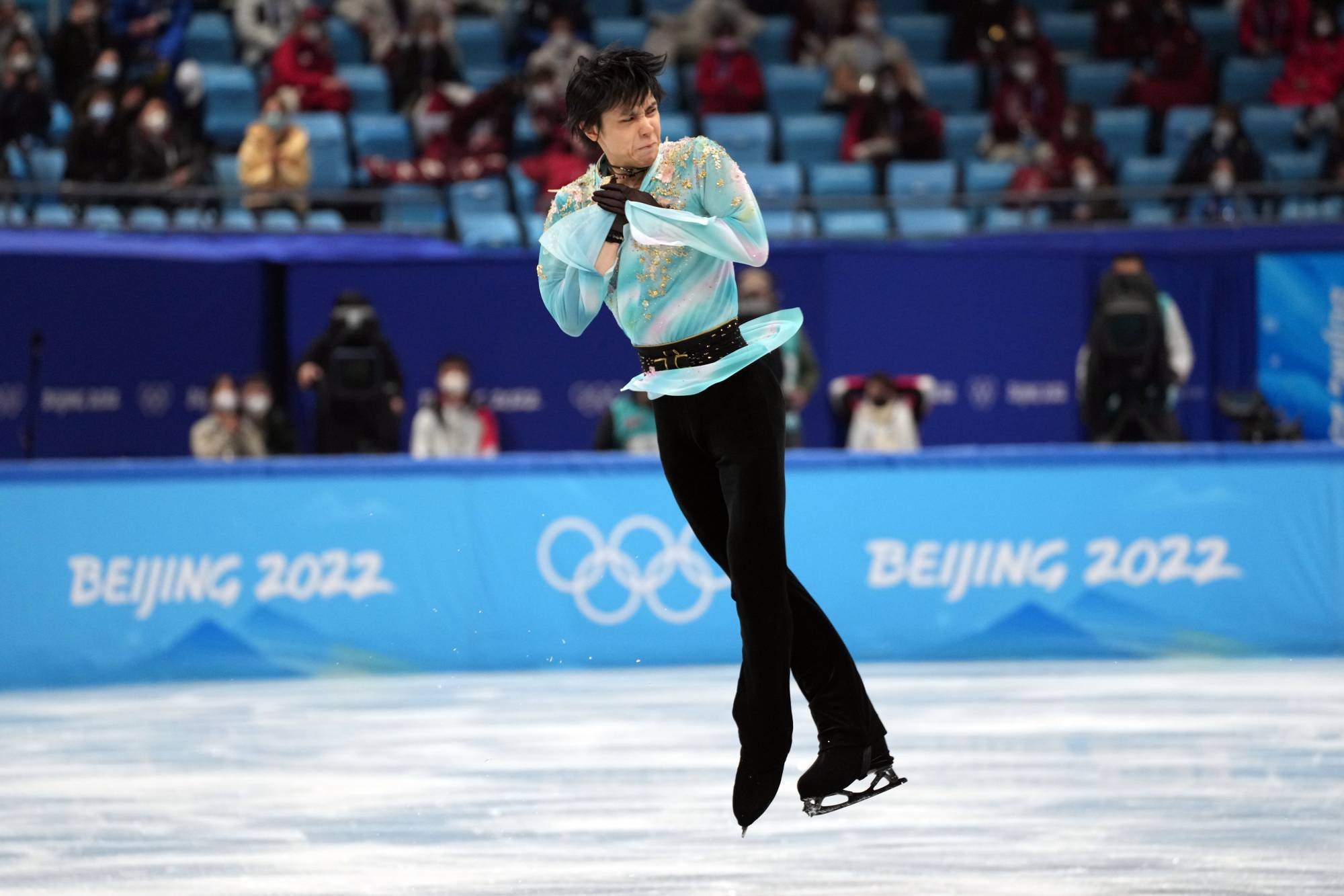 Hanyu performs his free skate during the 2022 Winter Olympics in Beijing in February. | Hiroko Masuike / The New York Times