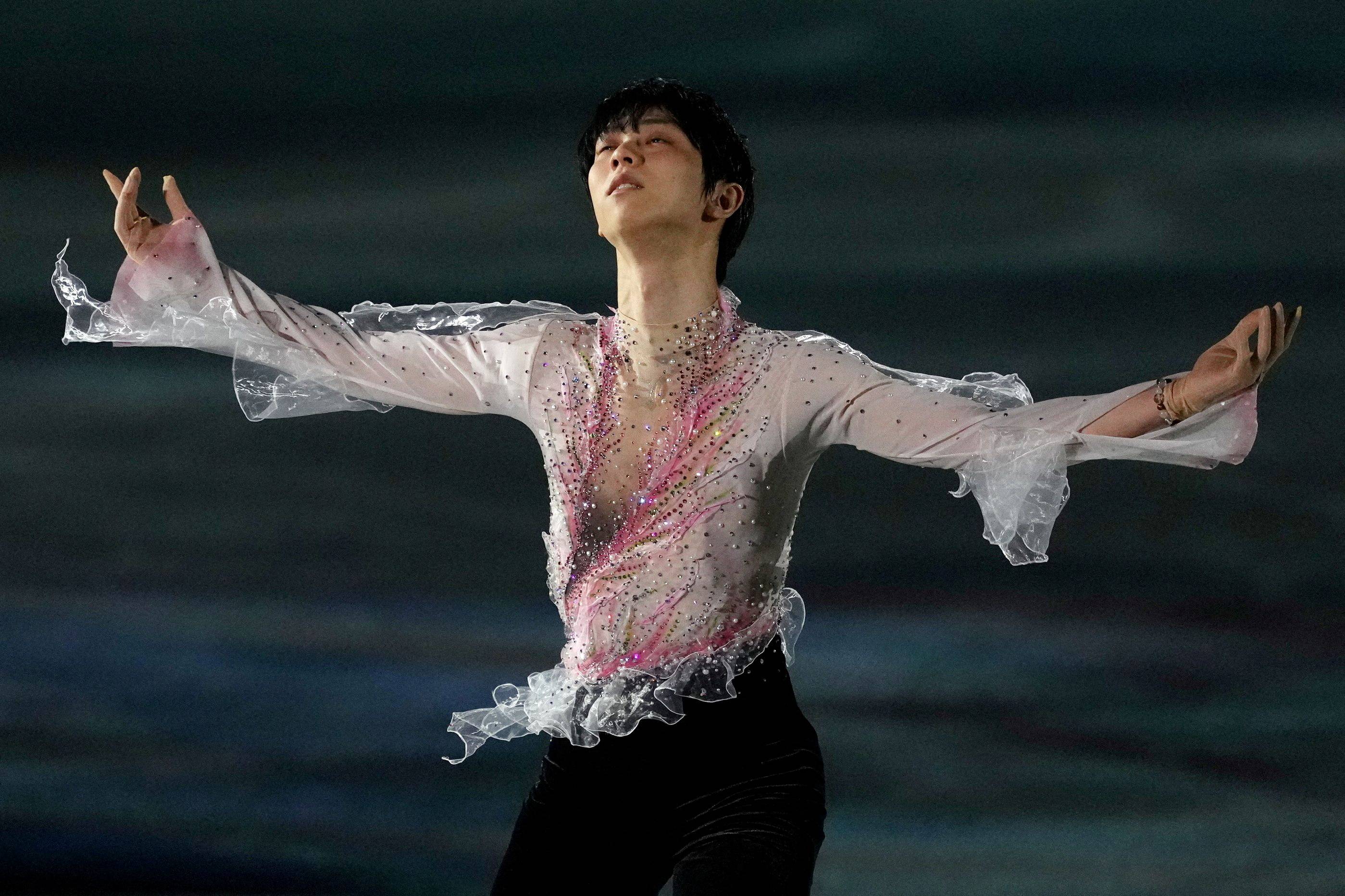Hanyu performs during the exhibition gala at the 2022 Beijing Olympics. | REUTERS
