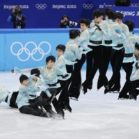 Hanyu attempted the notoriously difficult quad axel in his free skate at the 2022 Beijing Olympics, coming closer to landing the jump than any skater before him. | KYODO

