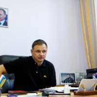 Kirill Stremousov, deputy head of the Russian-backed Kherson administration, at his office in the city of Kherson on Wednesday. | AFP-JIJI