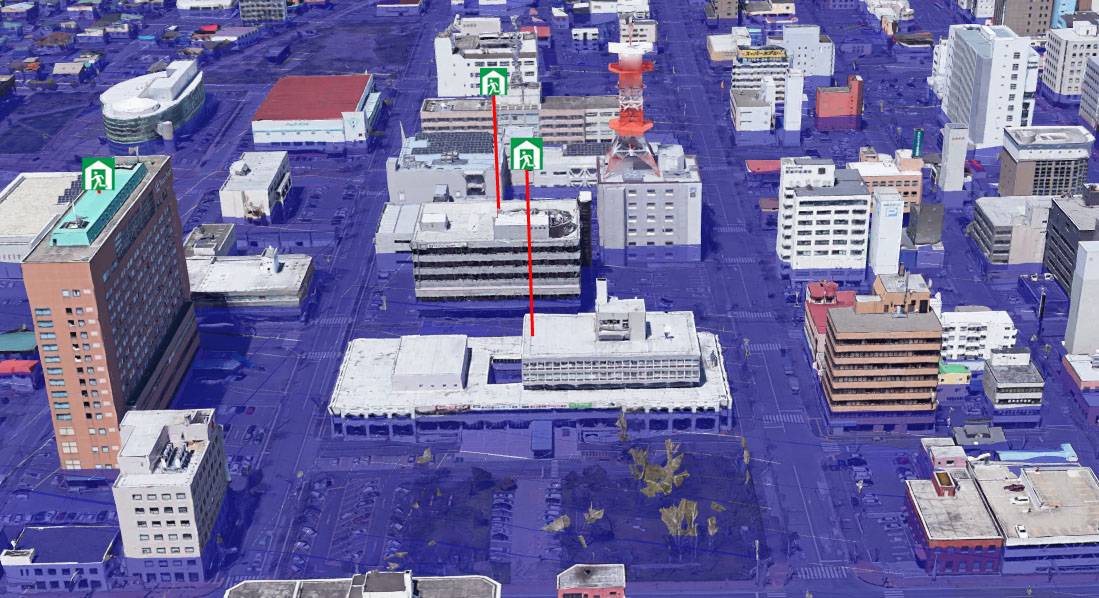 The city of Kushiro in Hokkaido has released a simulated image showing the height of tsunami, projected onto an image from Google Earth and based on new estimates of likely casualties in the event of an earthquake and tsunami near the region. | KUSHIRO CITY / VIA KYODO