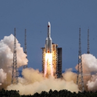 A Long March-5B Y3 rocket, carrying the Wentian lab module for China\'s space station under construction, takes off from Wenchang Spacecraft Launch Site in Hainan province on July 24.  | CHINA DAILY / VIA REUTERS