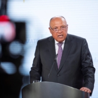 Egyptian Foreign Minister Sameh Shoukry, who is set to chair COP27 later this year. Egypt wants to ensure there’s no backtracking on past commitments to slow the pace of climate change — even as global leaders grapple with food shortages, an energy crisis and high inflation.  | POOL / VIA REUTERS