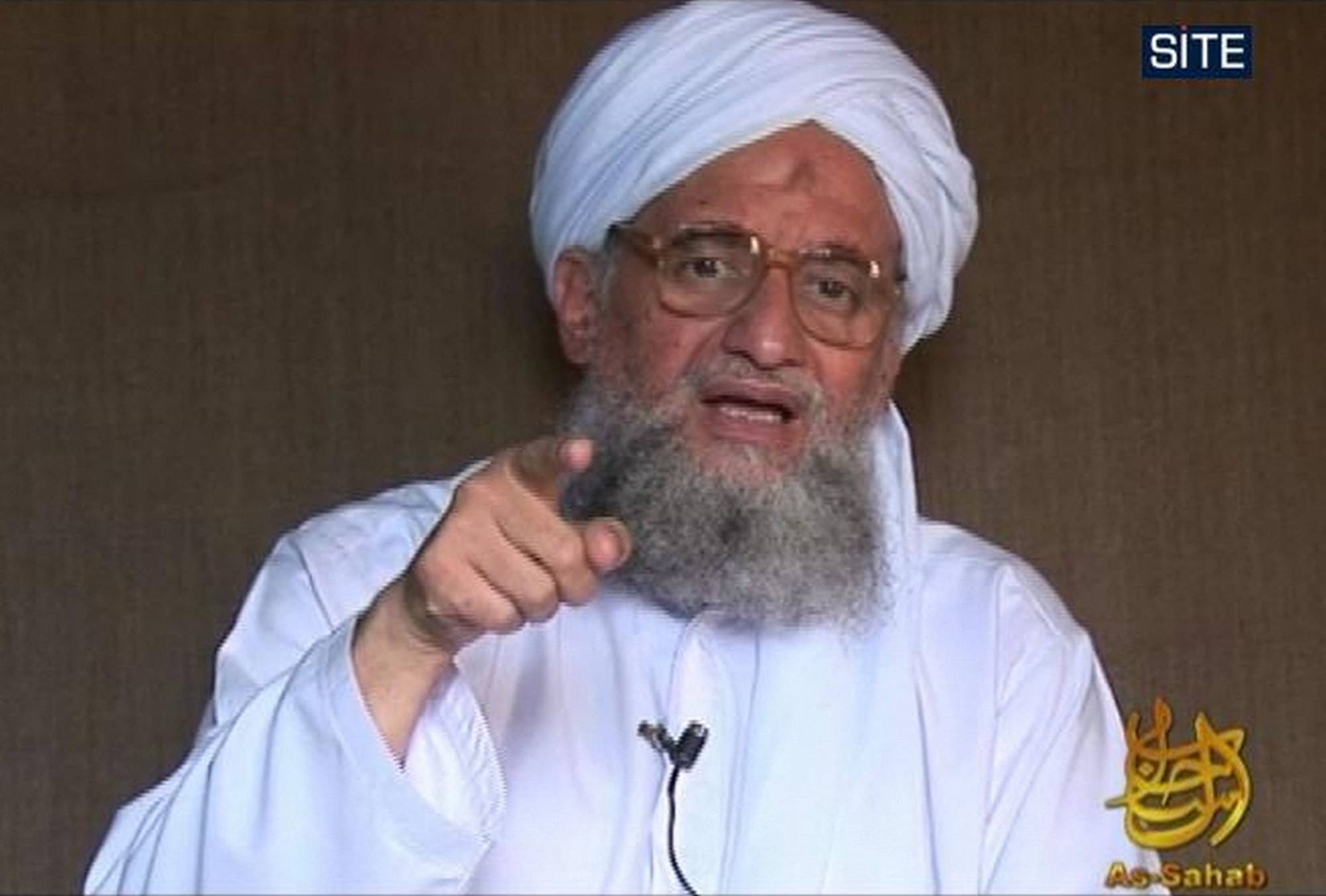 Al-Qaida's Ayman al-Zawahri delivers a eulogy for an senior official in the terrorist group in this screenshot from October 2009. Al-Zawahiri was killed in a U.S. drone strike over the weekend. | SITE INTELLIGENCE GROUP / VIA AFP-JIJI