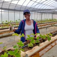 Zanele Phiri poses during her farming internship in Niigata Prefecture in 2020. | ZANELE PHIRI
