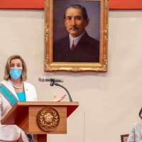 U.S. House Speaker Nancy Pelosi gives a speech in Taipei with Taiwanese leader Tsai Ing-wen in attendance on Aug. 3. Her visit to the island sparked outrage from Beijing, which could lead to China making some very unfortunate strategic mistakes. | TAIWAN\'S PRESIDENTIAL OFFICE / VIA AFP-JIJI