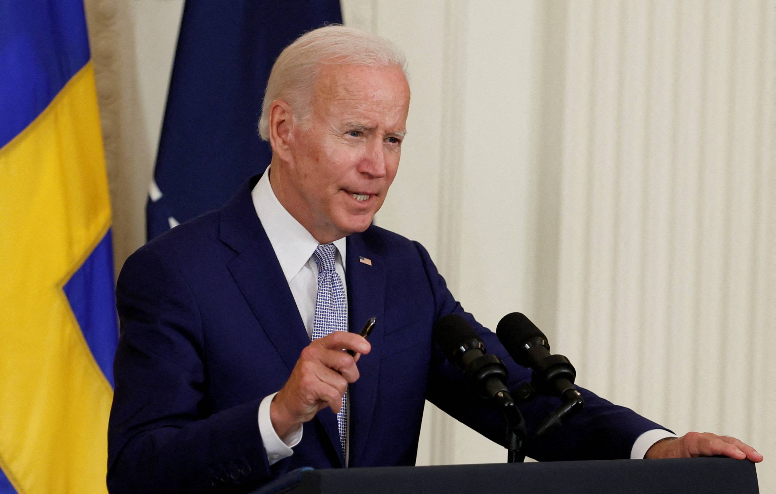 U.S. President Joe Biden delivers remarks and signs documents endorsing Finland's and Sweden's accession to NATO, at the White House in Washington on Aug. 9.  | REUTERS