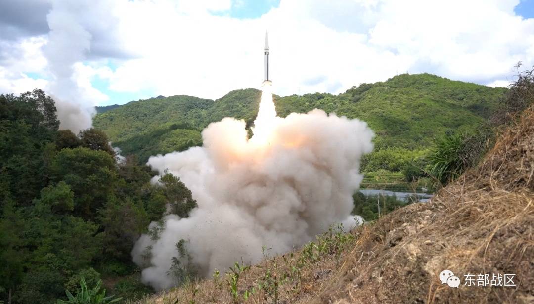 The Chinese military conducts a ballistic missile launch into the waters off the eastern coast of Taiwan from an undisclosed location in this image released on Aug. 4.  | Eastern Theater Command / via REUTERS