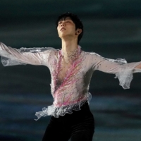 Yuzuru Hanyu performs during the exhibition gala during the Beijing Winter Olympics on Feb. 20. | REUTERS