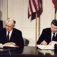 U.S. President Ronald Reagan and Soviet leader Mikhail Gorbachev sign the Intermediate-Range Nuclear Forces (INF) treaty in Washington on Dec. 8 1987.  | DENNIS PAQUIN / REUTERS