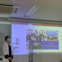 Kashchii gives a presentation on the topic of education during the wartime at a hospital in Tokyo\'s Nerima Ward. | ULIANA KASHCHII
