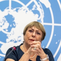 The United Nations High Commissioner for Human Rights Michelle Bachelet attends her final news conference before the end of her mandate at the U.N. in Geneva, on Aug. 25.  | REUTERS