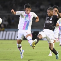 Marcinho scores Frontale\'s third goal during a 4-0 win over Sagan Tosu on Wednesday.  | KYODO