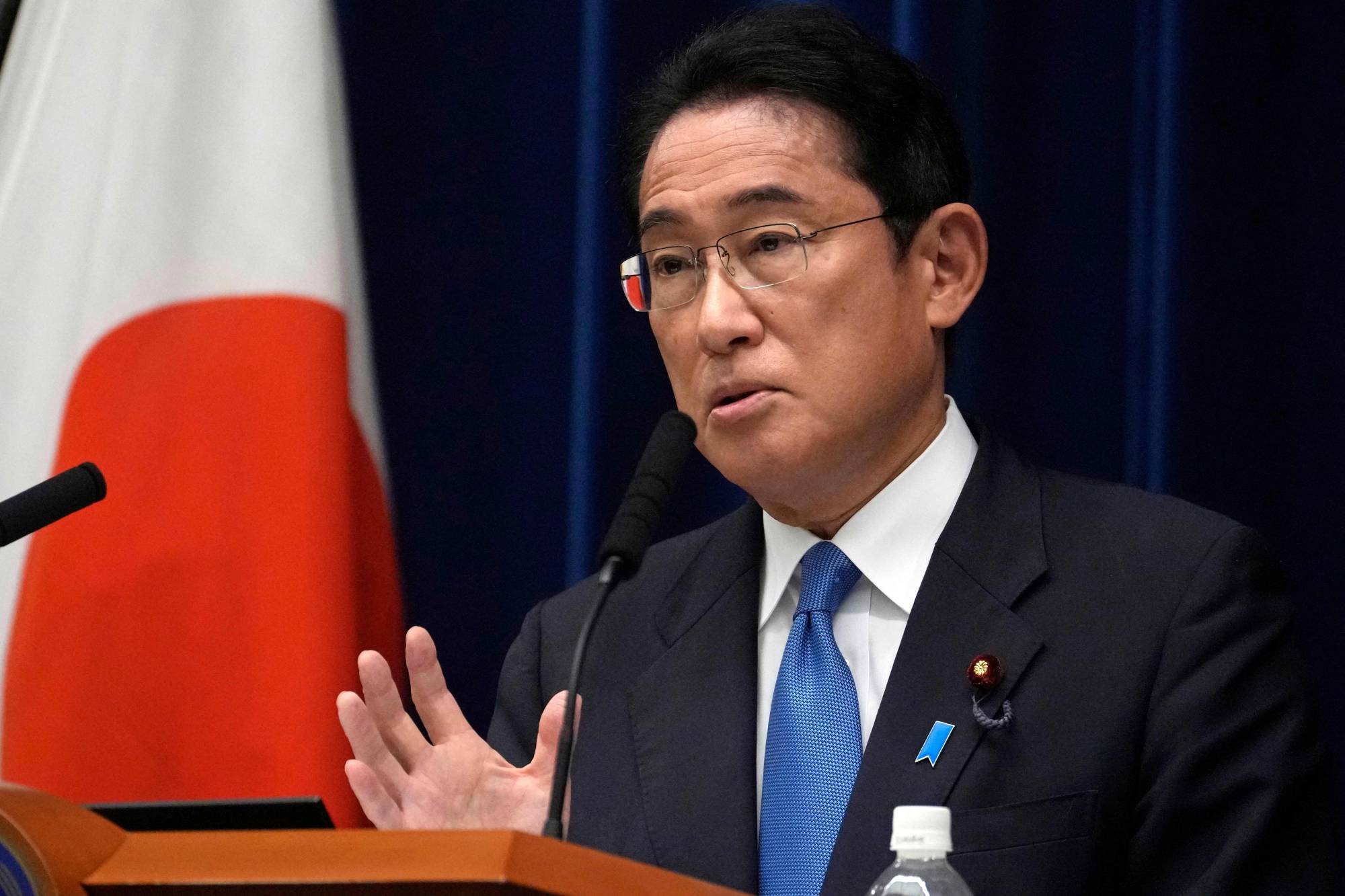 Prime Minister Fumio Kishida speaks during a news conference in Tokyo on Wednesday. | AFP-JIJI