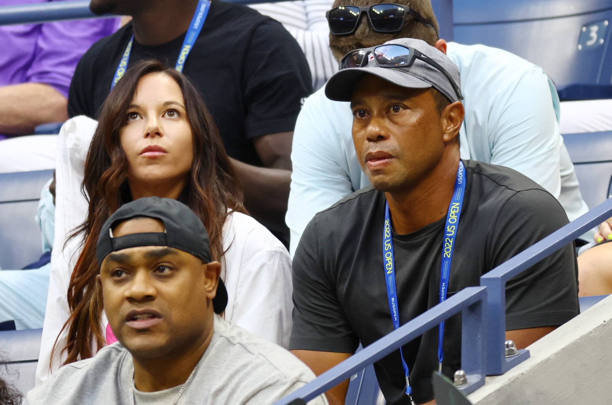 Tiger Woods watches from the stands before Serena Williams' match against Anett Kontaveit at the U.S. Open on Wednesday. | REUTERS 