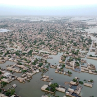 Flooded residential areas after heavy monsoon rains in Dera Allah Yar town of Jaffarabad district, Balochistan province, Pakistan, on Thursday. | AFP-JIJI
