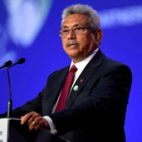 Gotabaya Rajapaksa speaks during the U.N.\'s climate conference in Glasgow, Scotland, in November last year.  | POOL / VIA REUTERS