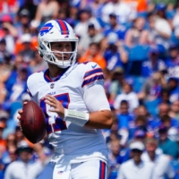 Bills quarterback Josh Allen drops back to pass against the Broncos during a preseason game in Orchard Park, New York, on Aug. 20. | USA TODAY / VIA REUTERS