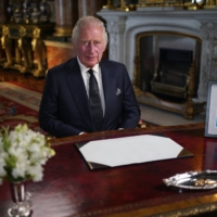 Britain\'s King Charles III makes a televised address from Buckingham Palace on Friday, a day after Queen Elizabeth II died at age 96.  | POOL / VIA AFP-JIJI