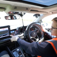 AB Dynamics Application Engineer Hadyn Kiff gives a demonstration in Bradford on Avon. | REUTERS 