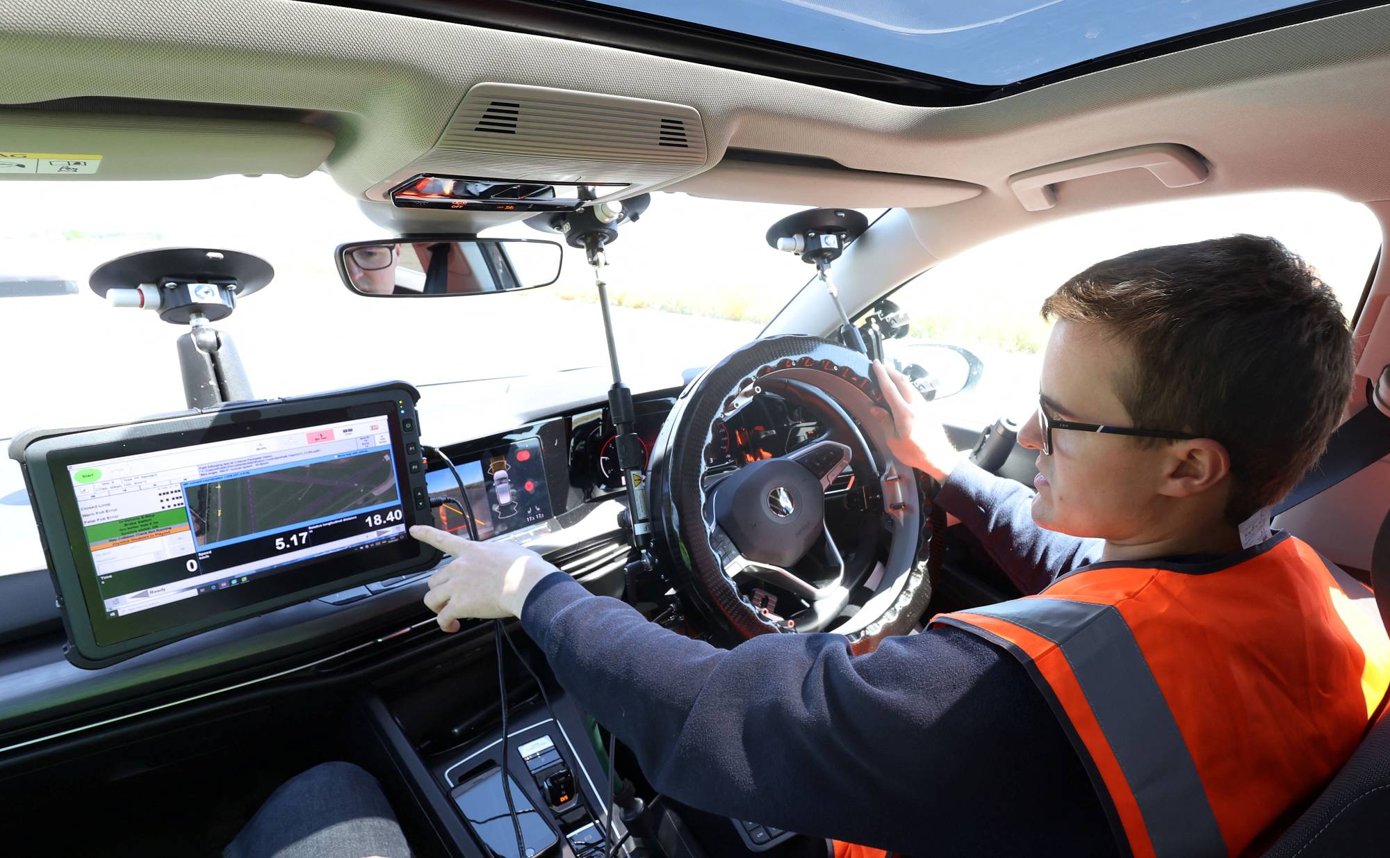 AB Dynamics Application Engineer Hadyn Kiff gives a demonstration in Bradford on Avon. | Reuters 