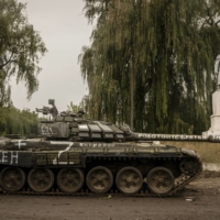 A Russian tank marked with the military symbol \"Z\" in Izium on Wednesday | NICOLE TUNG / THE NEW YORK TIMES