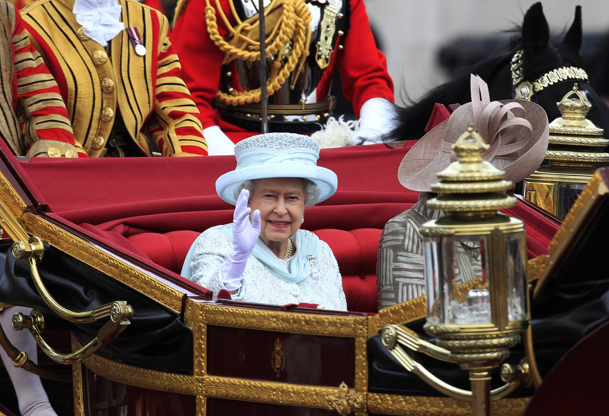 Britain's Queen Elizabeth II leads a carriage procession through London en route to Buckingham Palace during her Diamond Jubilee in June 2012. | REUTERS