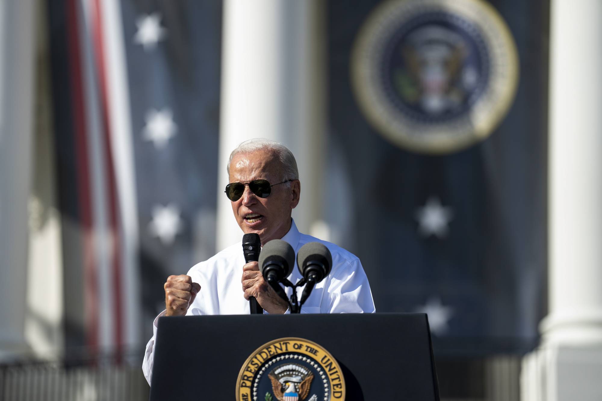 U.S. President Joe Biden delivers remarks at an event on the South Lawn of the White House in Washington on Sept. 13.  | DOUG MILLS / THE NEW YORK TIMES