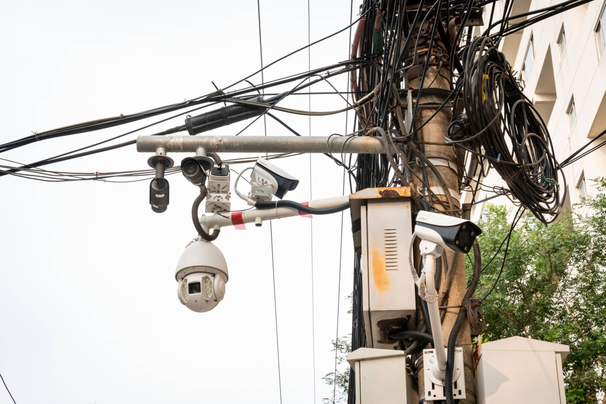 Surveillance cameras in a residential neighborhood in Beijing. A key part of China's Belt and Road initiative is the so-called Digital Silk Road — an initiative that aims to build modern telecommunications and data infrastructure among nations lying on the ancient Silk Road trade route. | Bloomberg