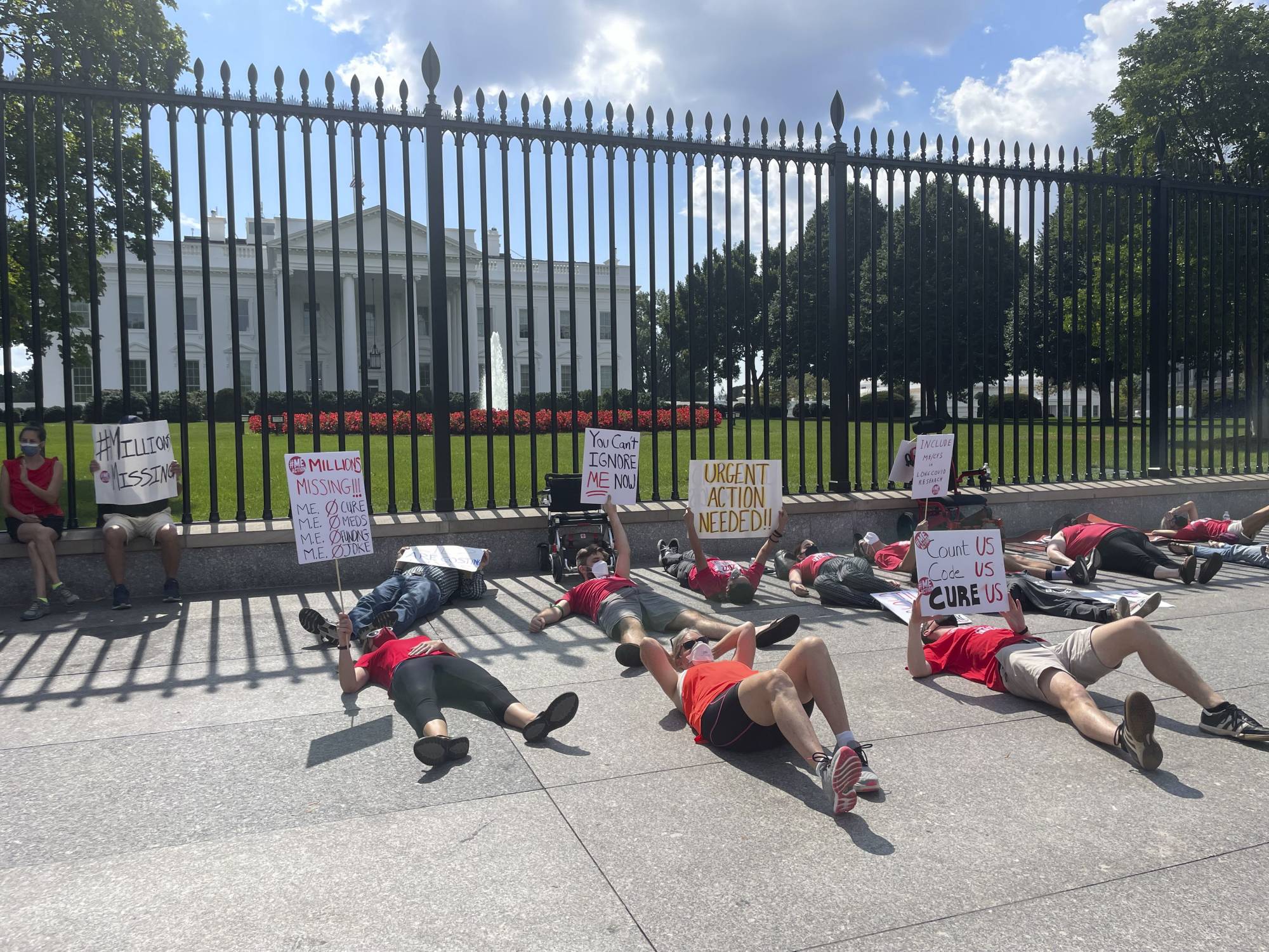 A protest demanding action on chronic fatigue syndrome and long COVID-19, in front of the White House in Washington on Monday. | Zeynep Tufekci / The New York Times