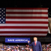 Former U.S. President Donald Trump speaks at his first rally since his home was searched by FBI agents, in Wilkes-Barre, Pennsylvania, on Sept. 3. | HANNAH BEIER / THE NEW YORK TIMES