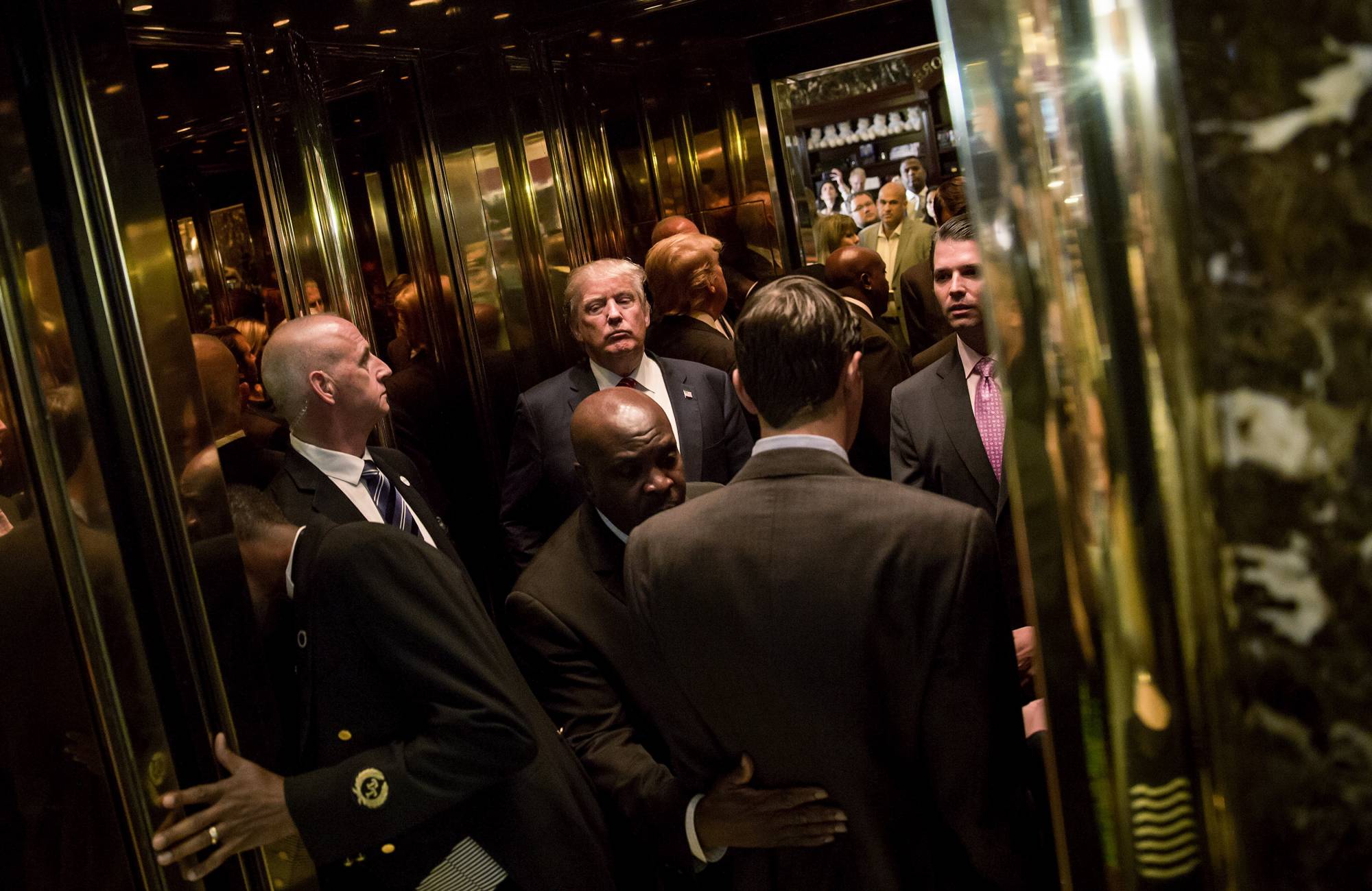 Donald Trump takes an elevator at Trump Tower in New York during his presidential campaign in 2015. | Eric Thayer / The New York Times