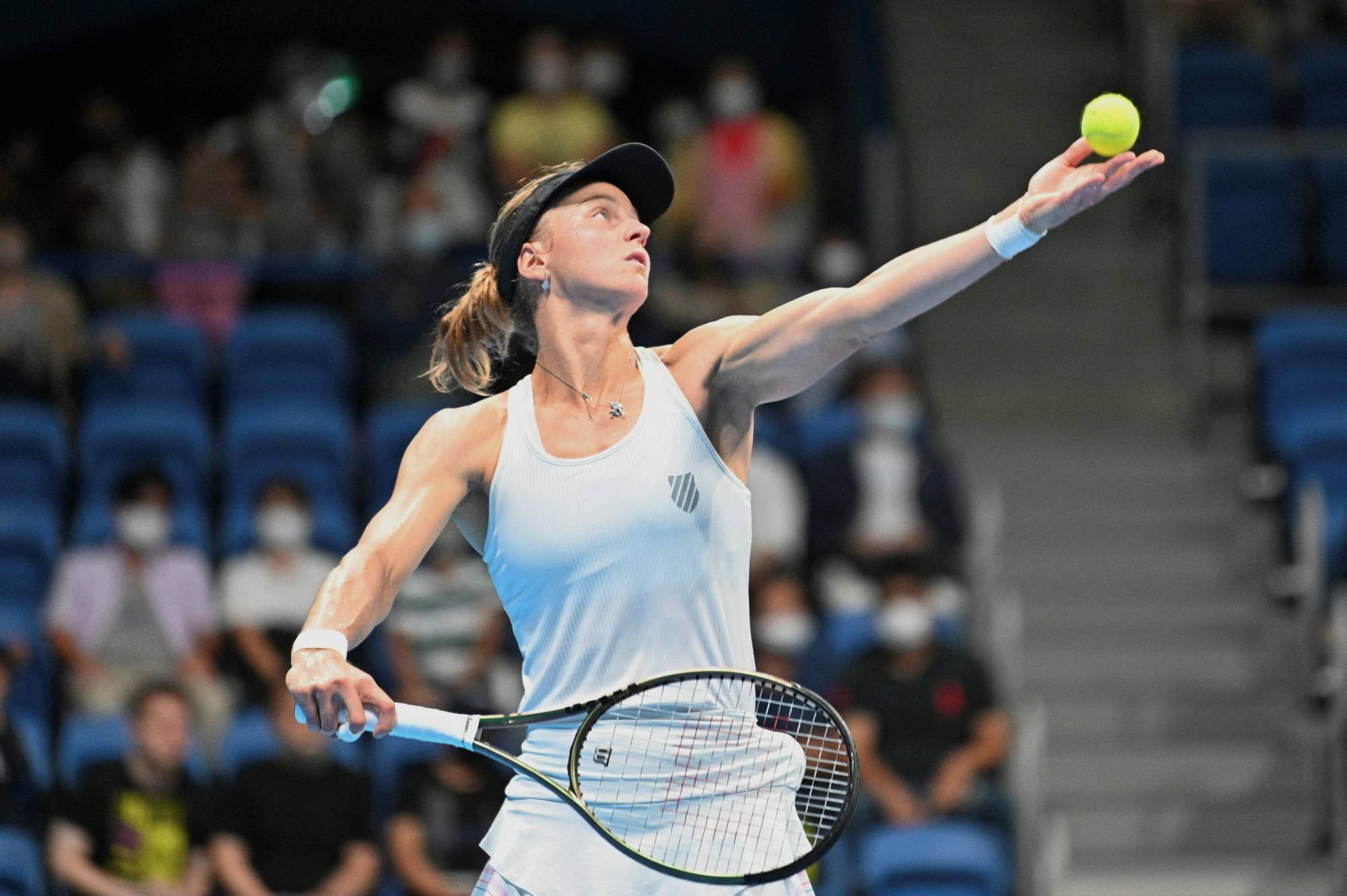 Liudmila Samsonova serves against Zhang Shuai during the Pan Pacific Open semifinals on Saturday. | AFP-JIJI
