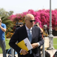 Claudio Descalzi, CEO of Italian energy company Eni, arrives for a meeting with Cypriot President Nicos Anastasiades at the Presidential Palace in Nicosia, Cyprus, in April 2018. | REUTERS