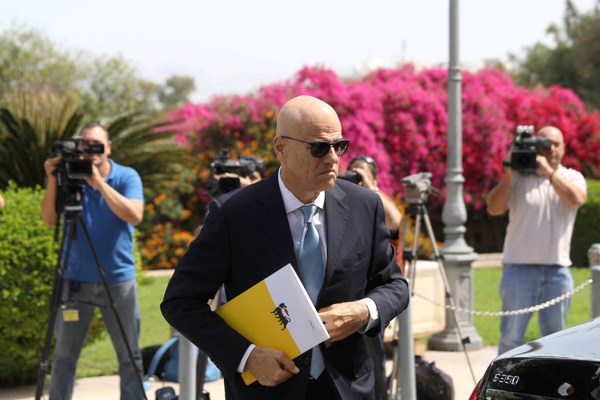 Claudio Descalzi, CEO of Italian energy company Eni, arrives for a meeting with Cypriot President Nicos Anastasiades at the Presidential Palace in Nicosia, Cyprus, in April 2018. | REUTERS