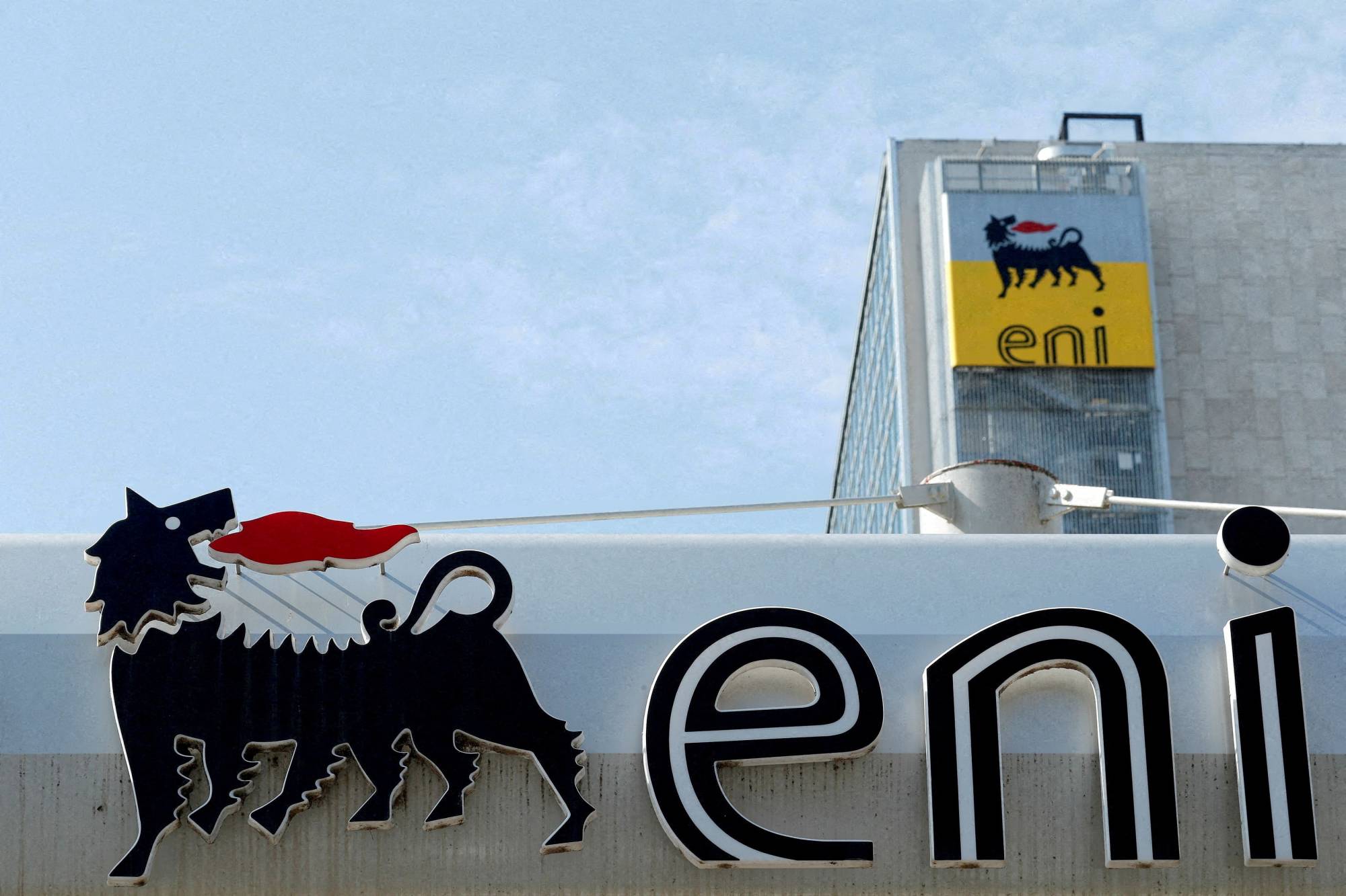 The logo of Italian energy company Eni is seen at a gas station in Rome in September 2018.  | REUTERS