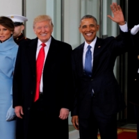 Then-U.S. President Barack Obama and first lady Michelle Obama greet then-President-elect Donald Trump and his wife, Melania, for tea before the inauguration at the White House in Washington on Jan. 20, 2017.  | REUTERS