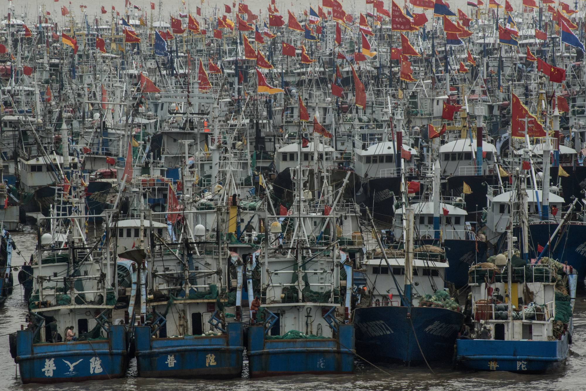 Fishing boats in Zhoushan, China's largest fishery, in September 2015. With its own coastal waters depleted, China has built a global fishing operation unmatched by any other country. | GILLES SABRIE / THE NEW YORK TIMES