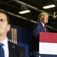 Donald Trump speaks at a campaign-style rally on April 2.  | BRITTANY GREESON / THE NEW YORK TIMES