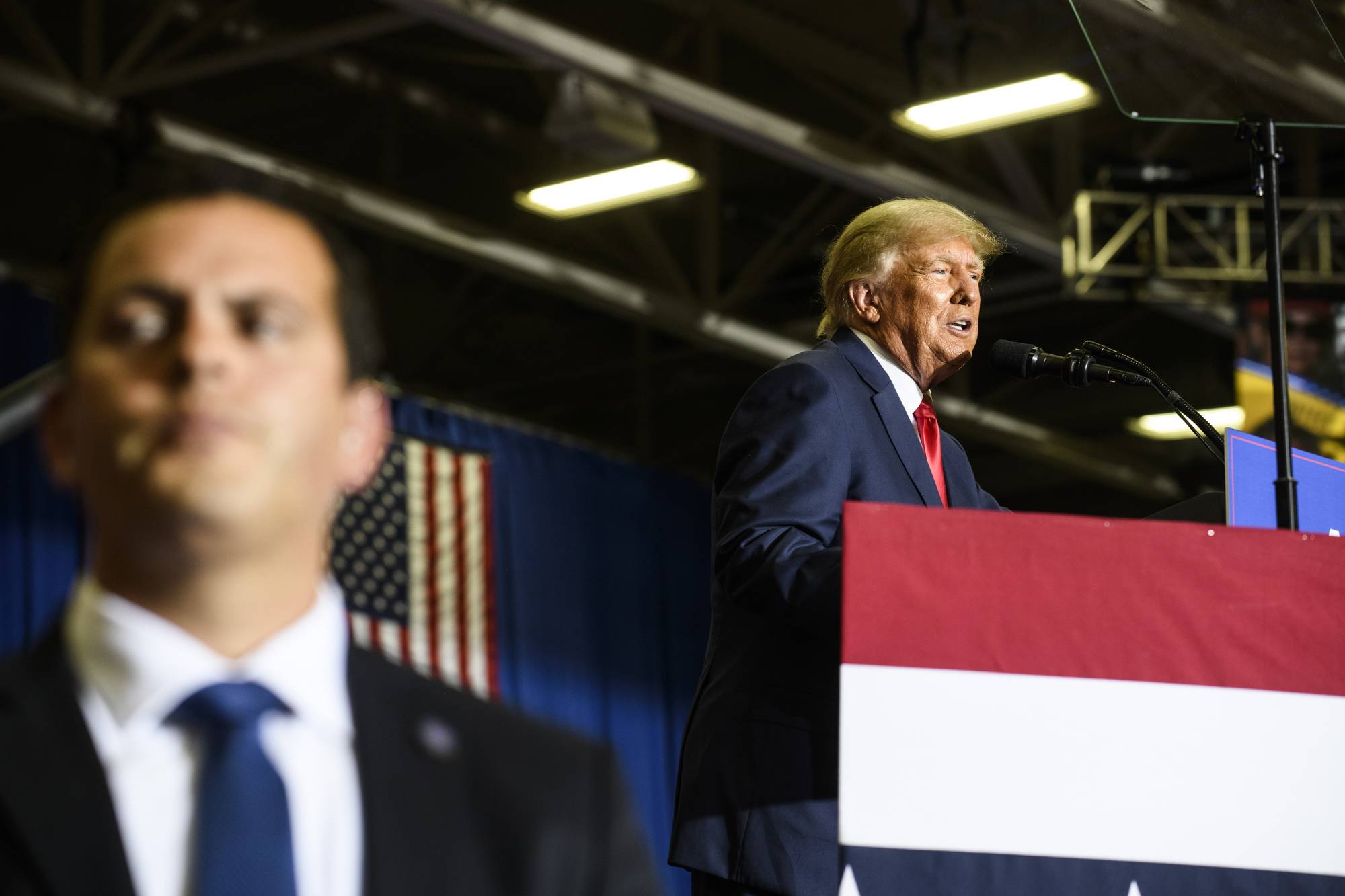 Donald Trump speaks at a campaign-style rally on April 2. | Brittany Greeson / The New York Times