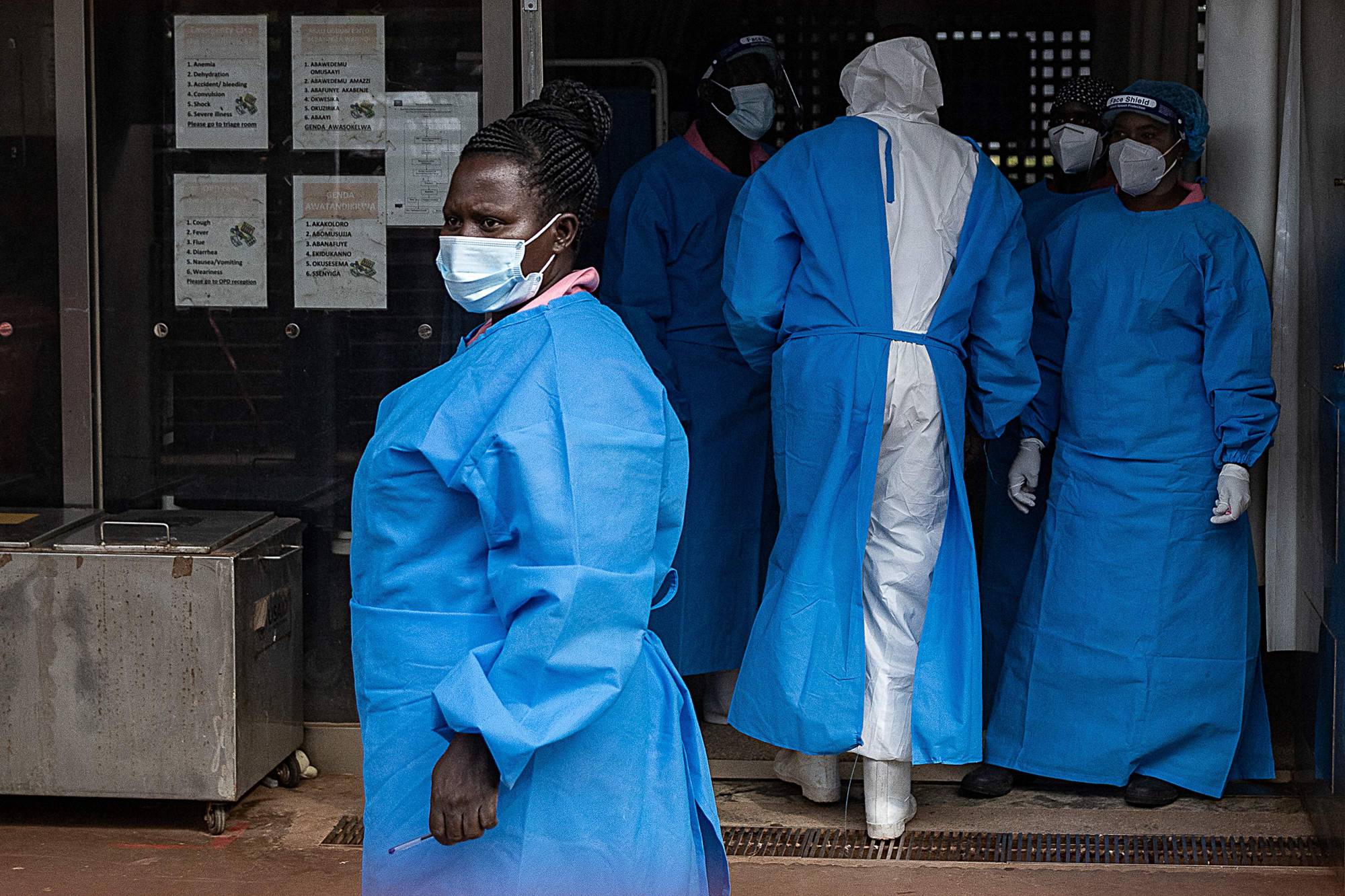 Medical staff members in the Ebola unit at Mubende Hospital in Mubende, Uganda, last month | AFP-JIJI